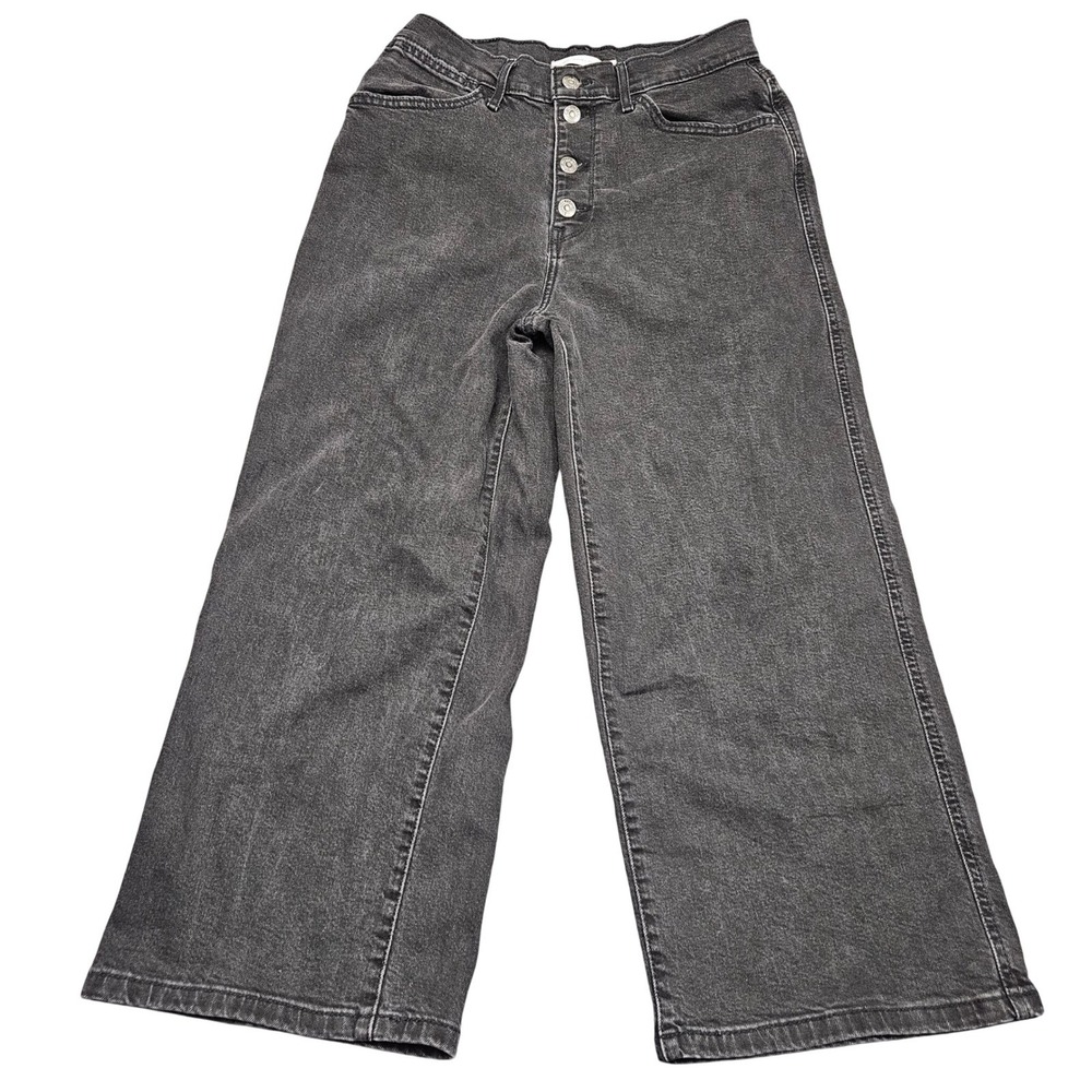 Levis Mile High Cropped Wide Leg Jeans Womens 27 Black Button Fly High Rise